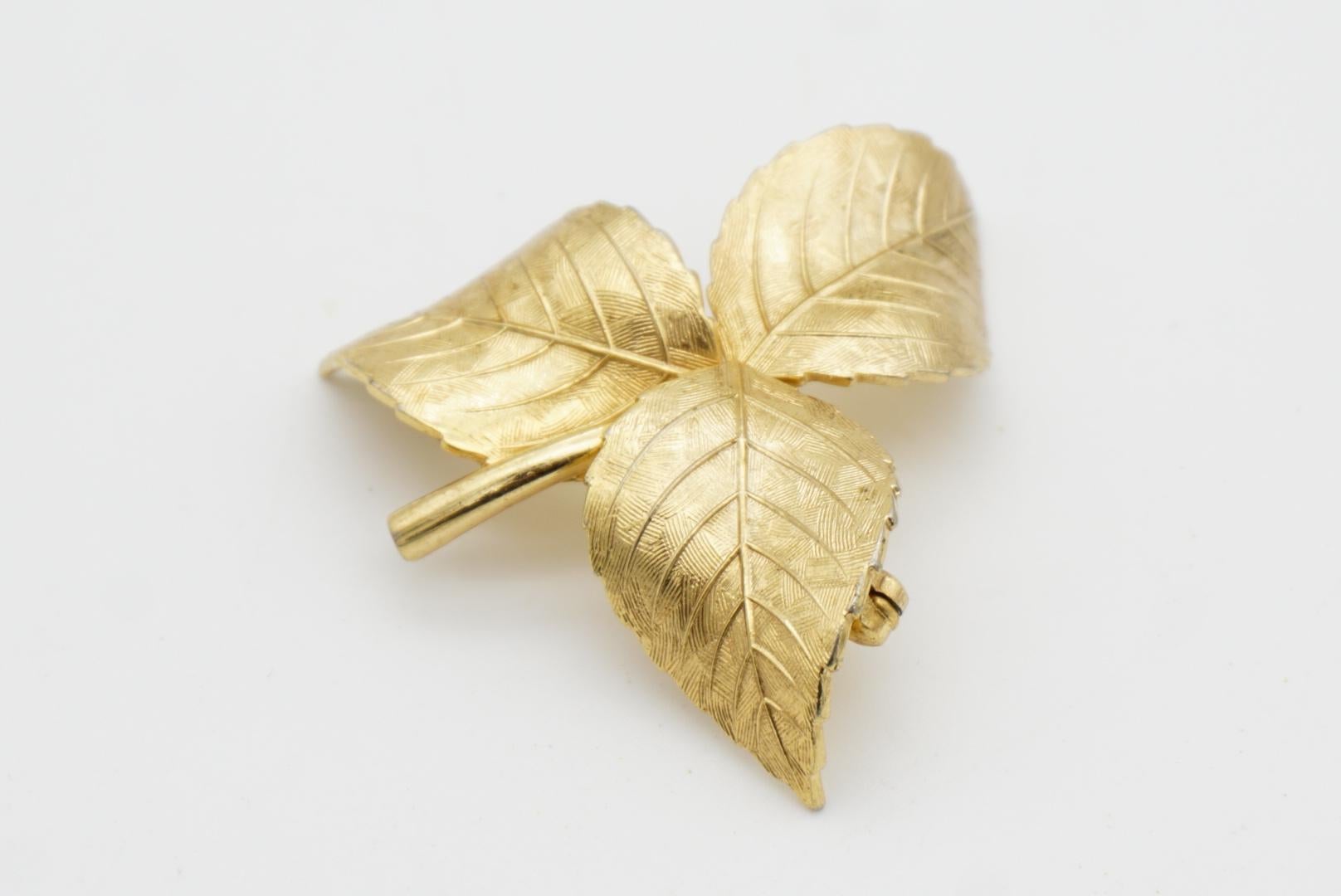 Christian Dior GROSSE 1961 Vintage Trio Vivid Swirl Leaf Wavy Twist Gold Brooch For Sale 2