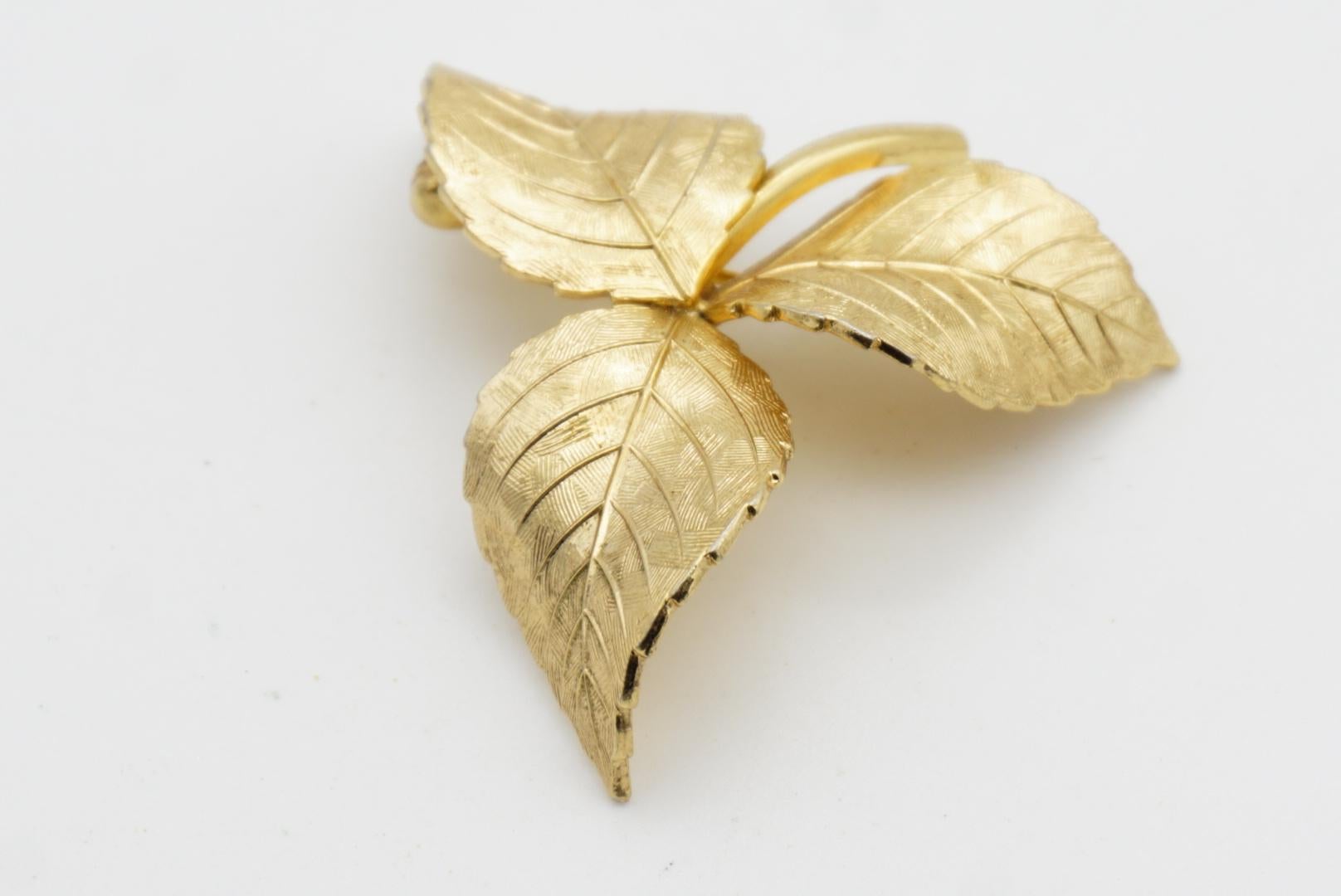 Christian Dior GROSSE 1961 Vintage Trio Vivid Swirl Leaf Wavy Twist Gold Brooch For Sale 3