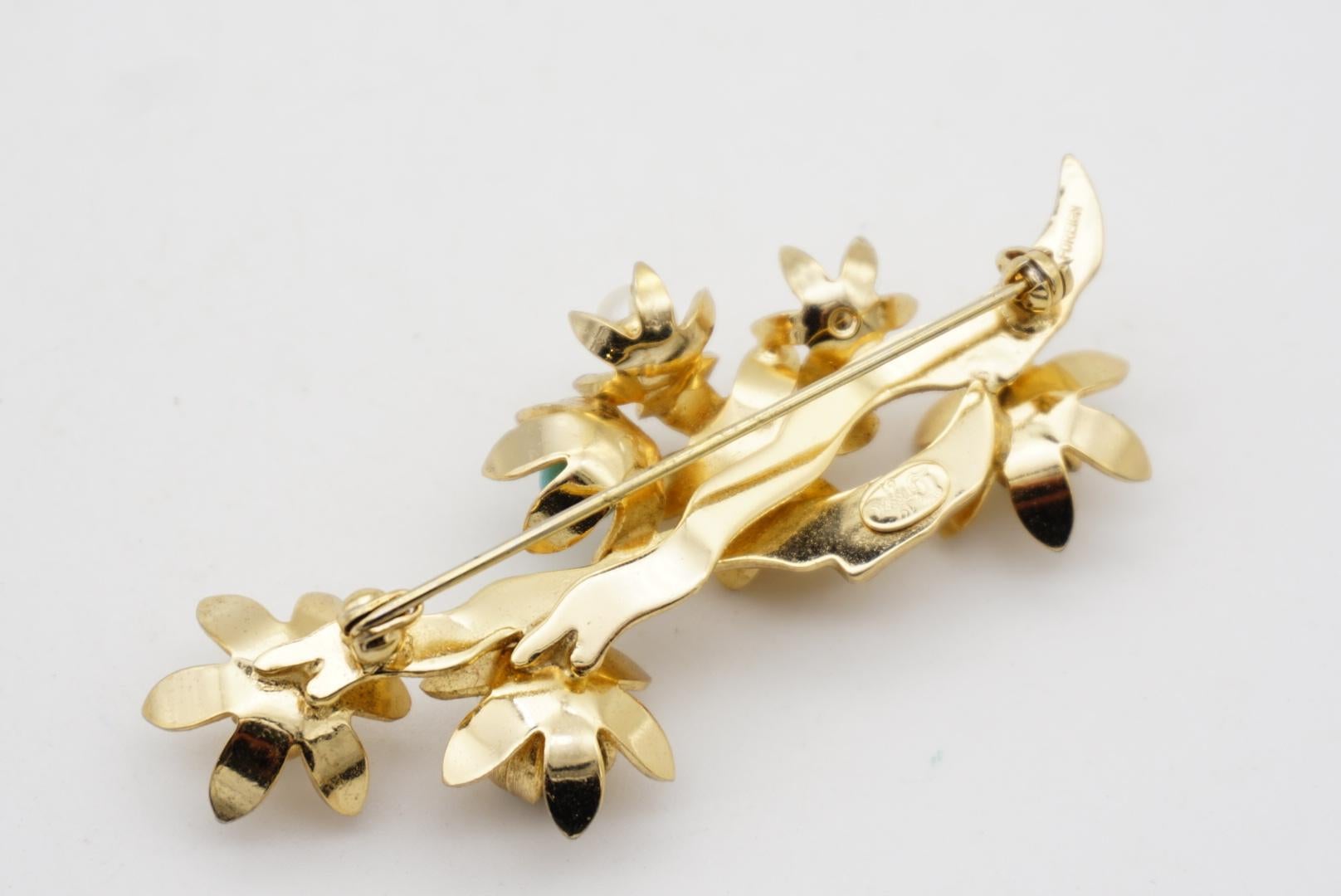 Christian Dior GROSSE 1961 Vintage Turquoise Pearl Plum Blossom Flower Brooch For Sale 7