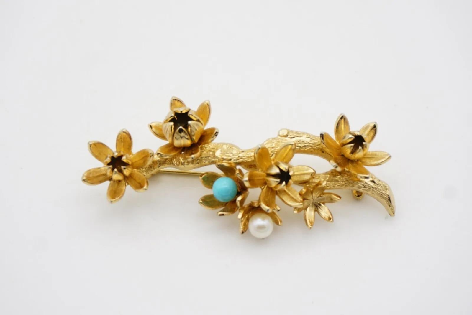 Christian Dior GROSSE 1961 Vintage Turquoise Pearl Plum Blossom Flower Brooch For Sale 10