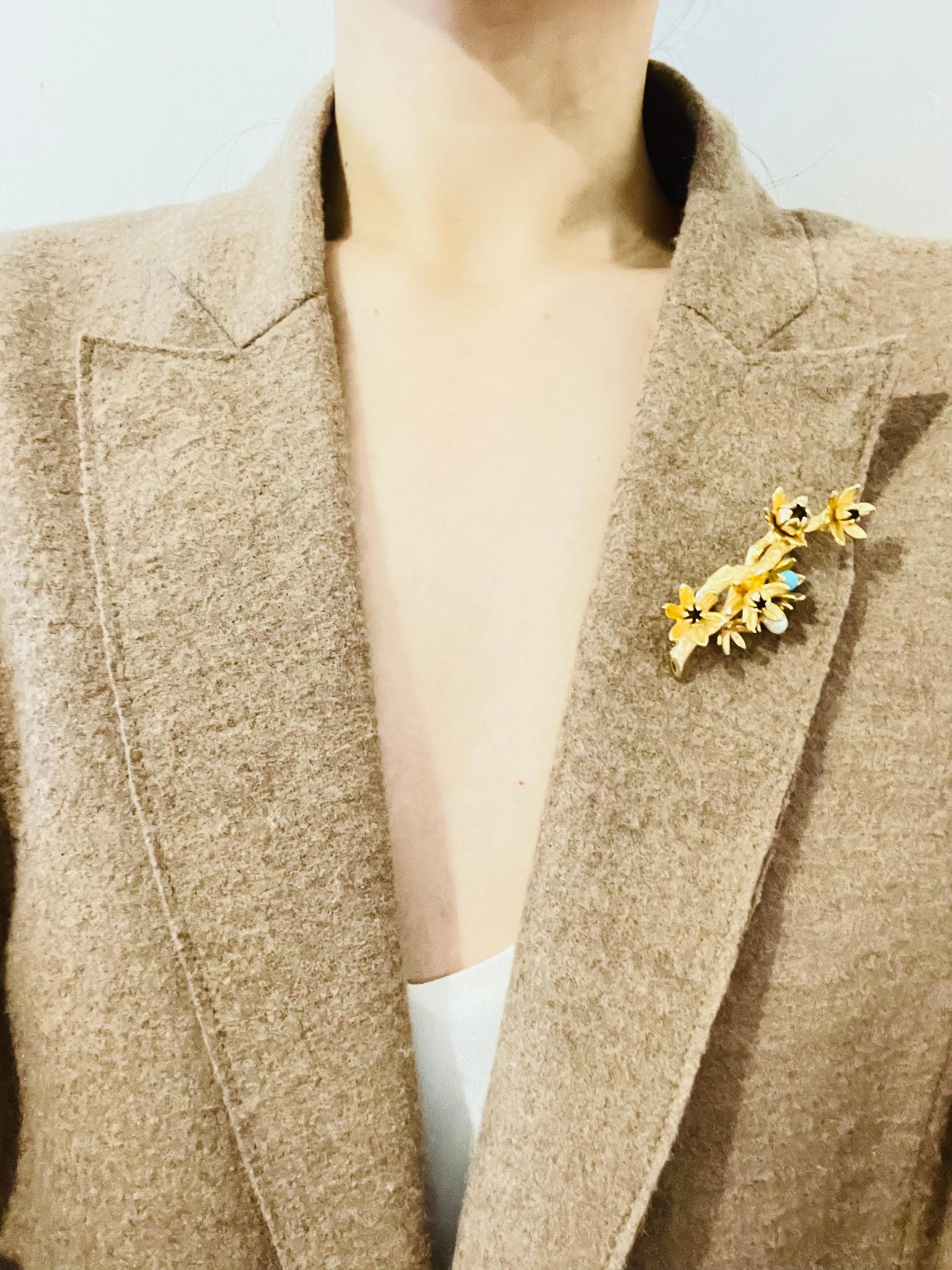 Christian Dior GROSSE 1961 Vintage Turquoise Pearl Plum Blossom Flower Brooch For Sale 1