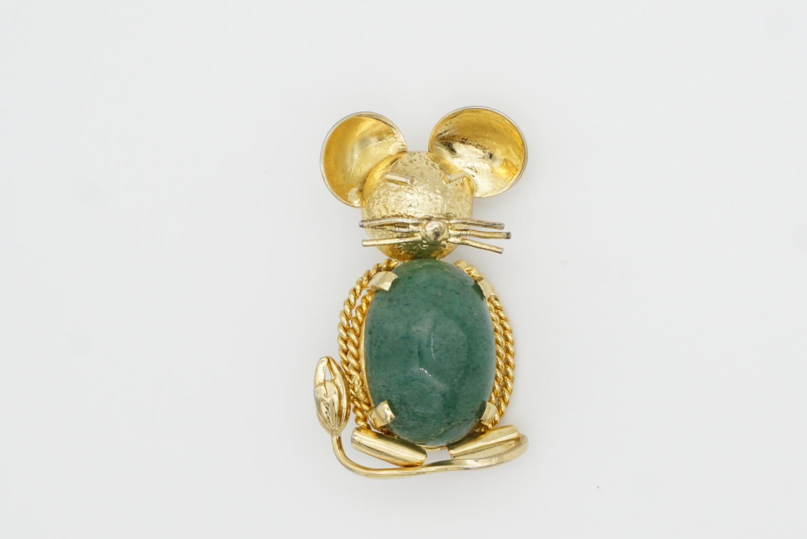 Women's or Men's Christian Dior GROSSE 1961 Vintage Vivid Green Emerald Mickey Mouse Gold Brooch For Sale