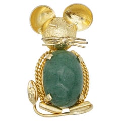 Christian Dior GROSSE 1961 Retro Vivid Green Emerald Mickey Mouse Gold Brooch