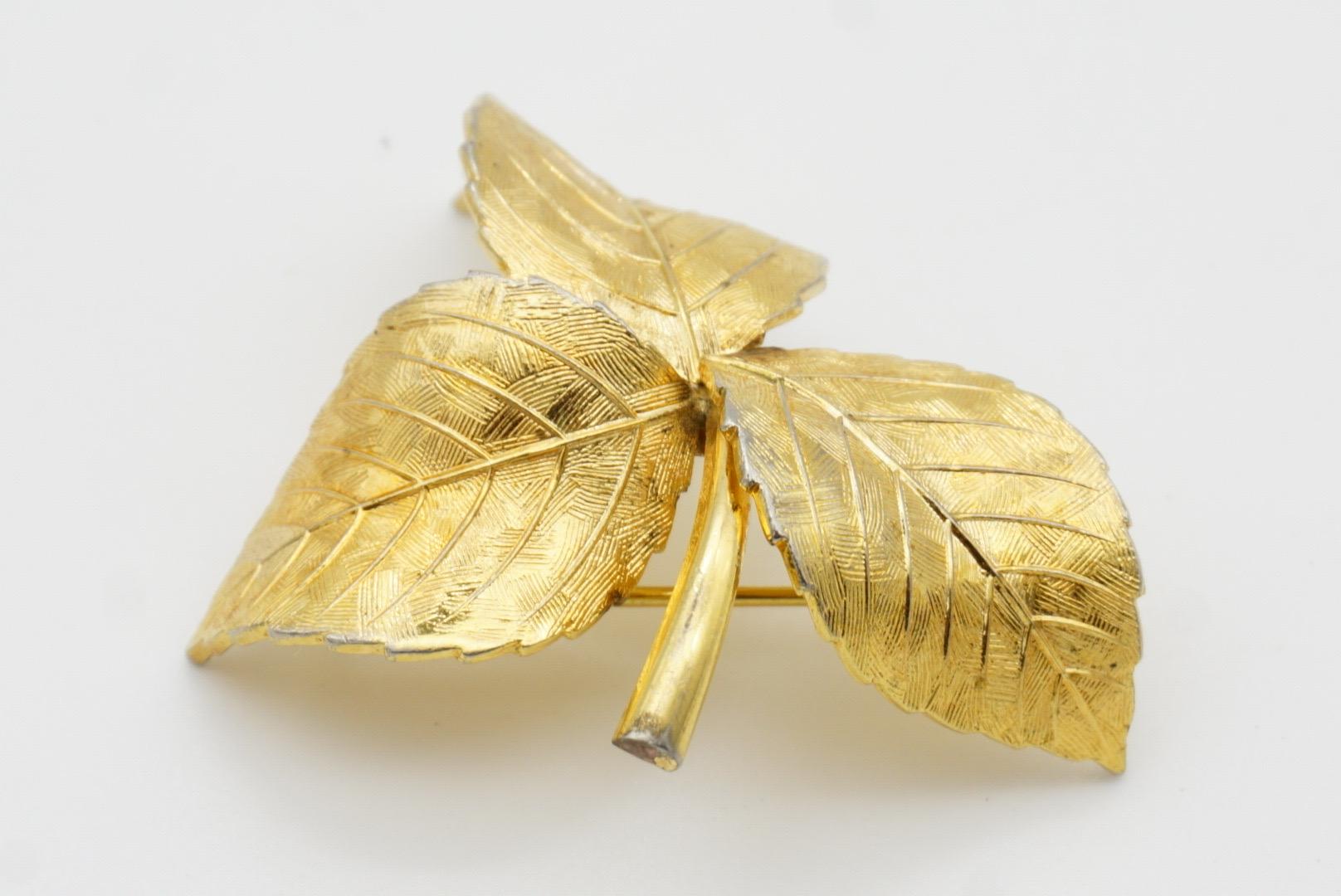 Christian Dior GROSSE 1961 Vintage Vivid Trio Swirl Wavy Twist Leaf Gold Brooch For Sale 5