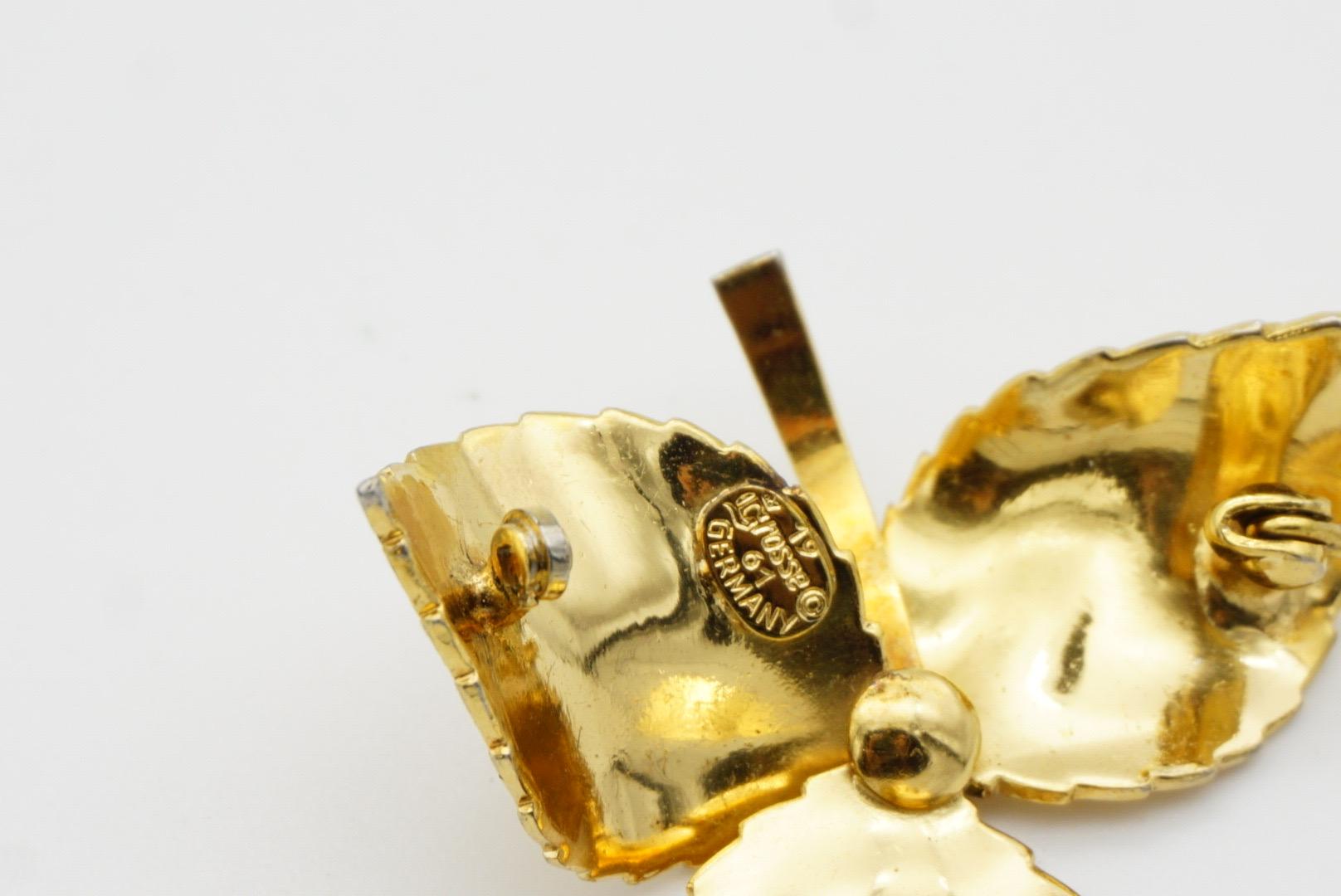 Christian Dior GROSSE 1961 Vintage Vivid Trio Swirl Wavy Twist Leaf Gold Brooch For Sale 6