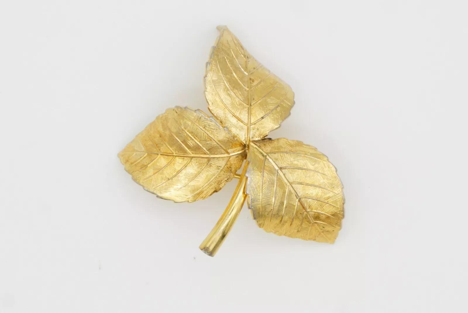 Christian Dior GROSSE 1961 Vintage Vivid Trio Swirl Wavy Twist Leaf Gold Brooch For Sale 8