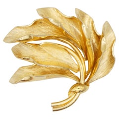 Christian Dior GROSSE 1961 Vintage Wavy Curled Cluster Leaf Gold Chunky Brooch