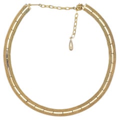 Christian Dior GROSSE 1961 Vintage Woven Interlinked Herringbone Gold Necklace
