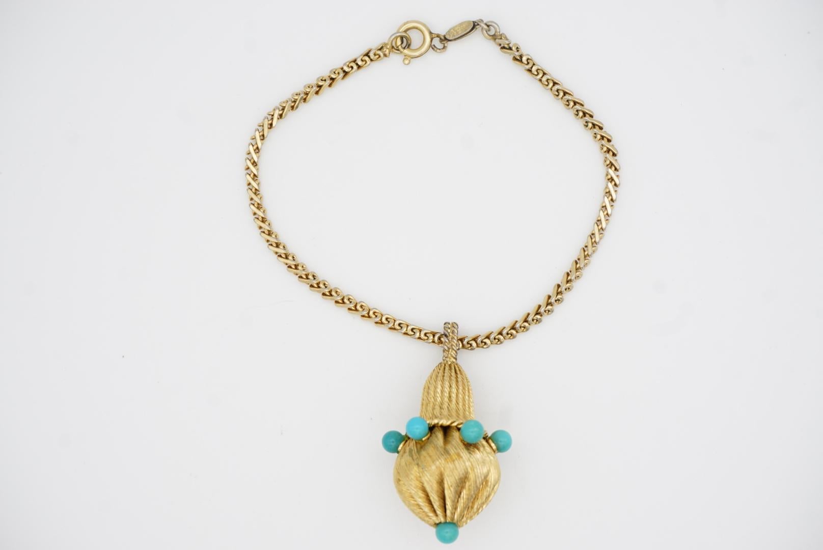 Christian Dior GROSSE 1962 Turquoise Beads Ball Light Charm Pendant Bracelet For Sale 6