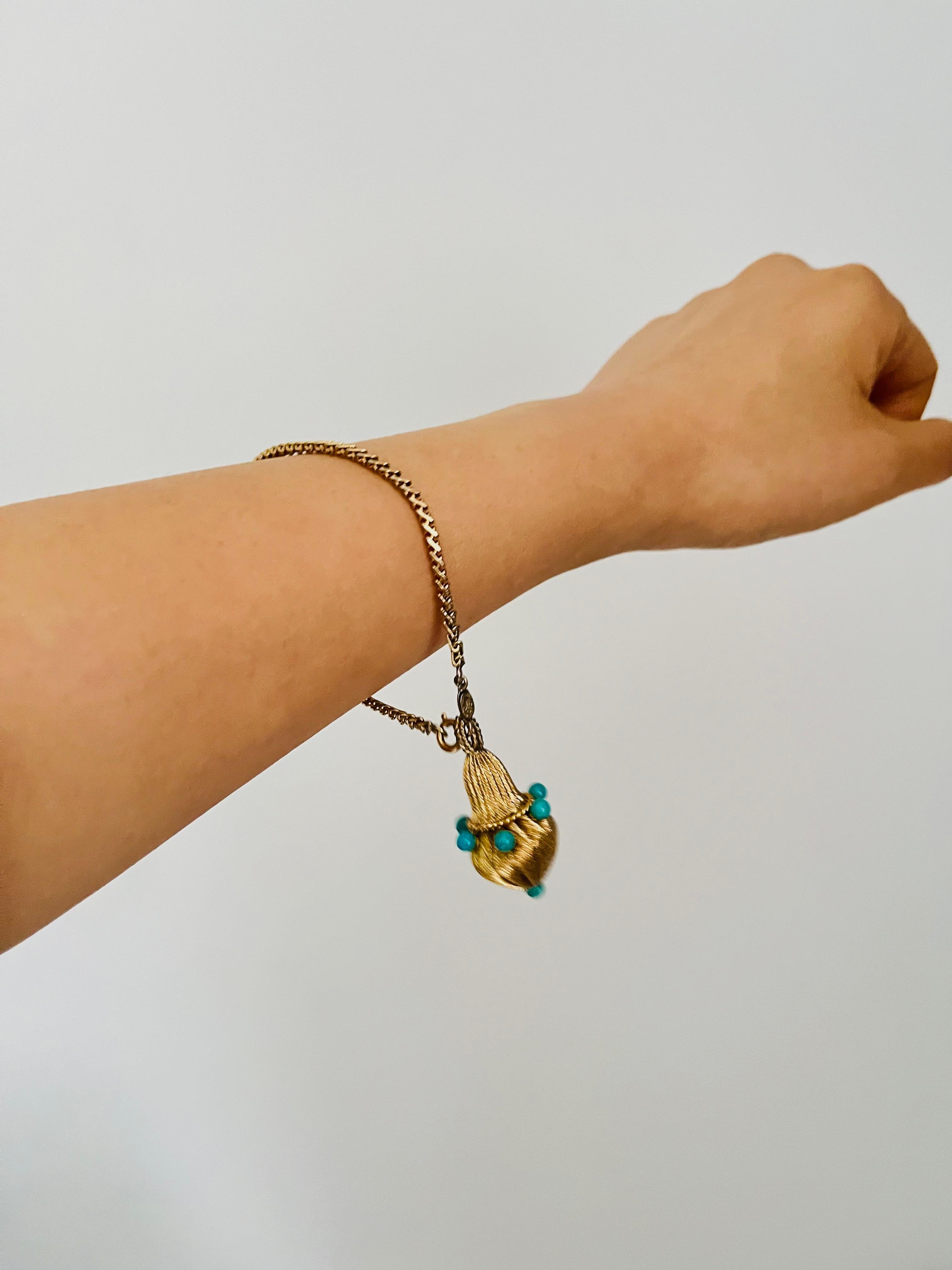 Christian Dior GROSSE 1962 Turquoise Beads Ball Light Charm Pendant Bracelet For Sale 2