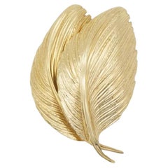 Christian Dior GROSSE 1962 Vintage Double Large Tropical Leaf Tree Gold Brooch