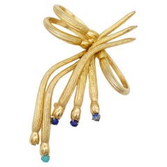 Christian Dior GROSSE 1962 Vintage Knot Bow Ribbon Navy Green Dots Gold Brooch