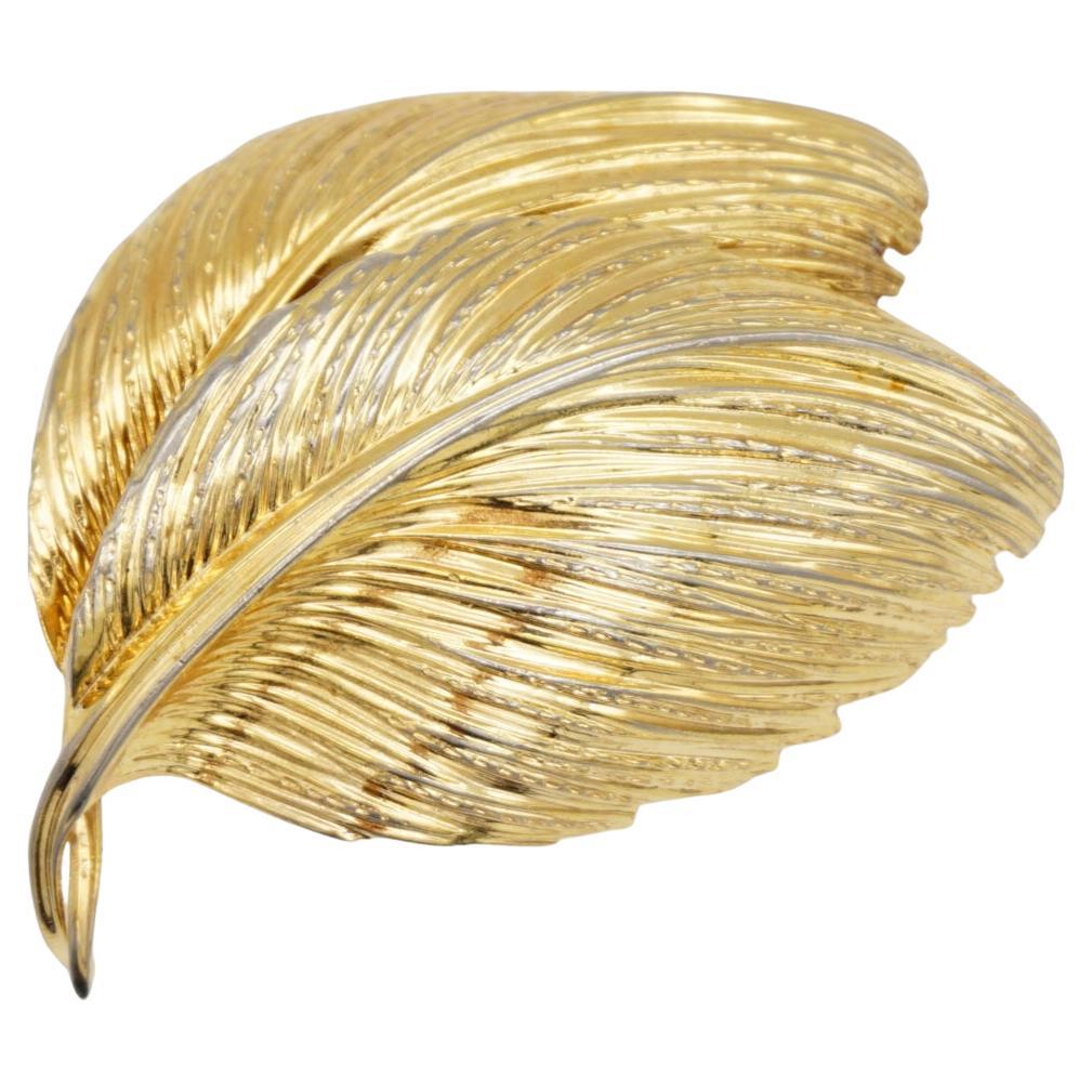 Christian Dior GROSSE 1962 Vintage Large Double Tropical Tree Leaf Gold Brosche im Angebot