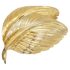 Christian Dior GROSSE 1962 Vintage Large Double Tropical Tree Leaf Gold Brooch
