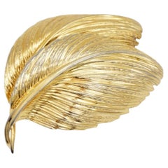 Christian Dior GROSSE 1962 Vintage Large Double Tropical Tree Leaf Gold Brosche