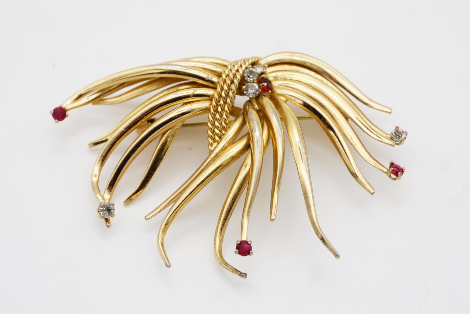 Christian Dior GROSSE 1962 Vintage Large Intertwined Flower Ruby Crystals Brooch For Sale 5