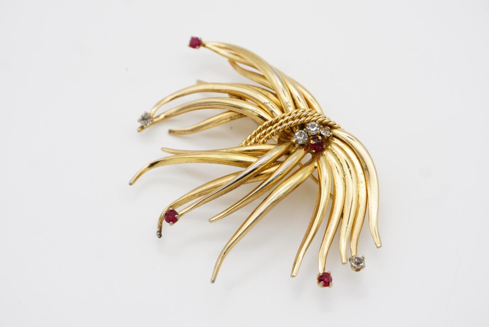 Christian Dior GROSSE 1962 Vintage Large Intertwined Flower Ruby Crystals Brooch For Sale 6