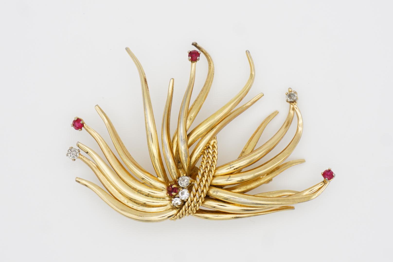 Christian Dior GROSSE 1962 Vintage Large Intertwined Flower Ruby Crystals Brooch For Sale 3
