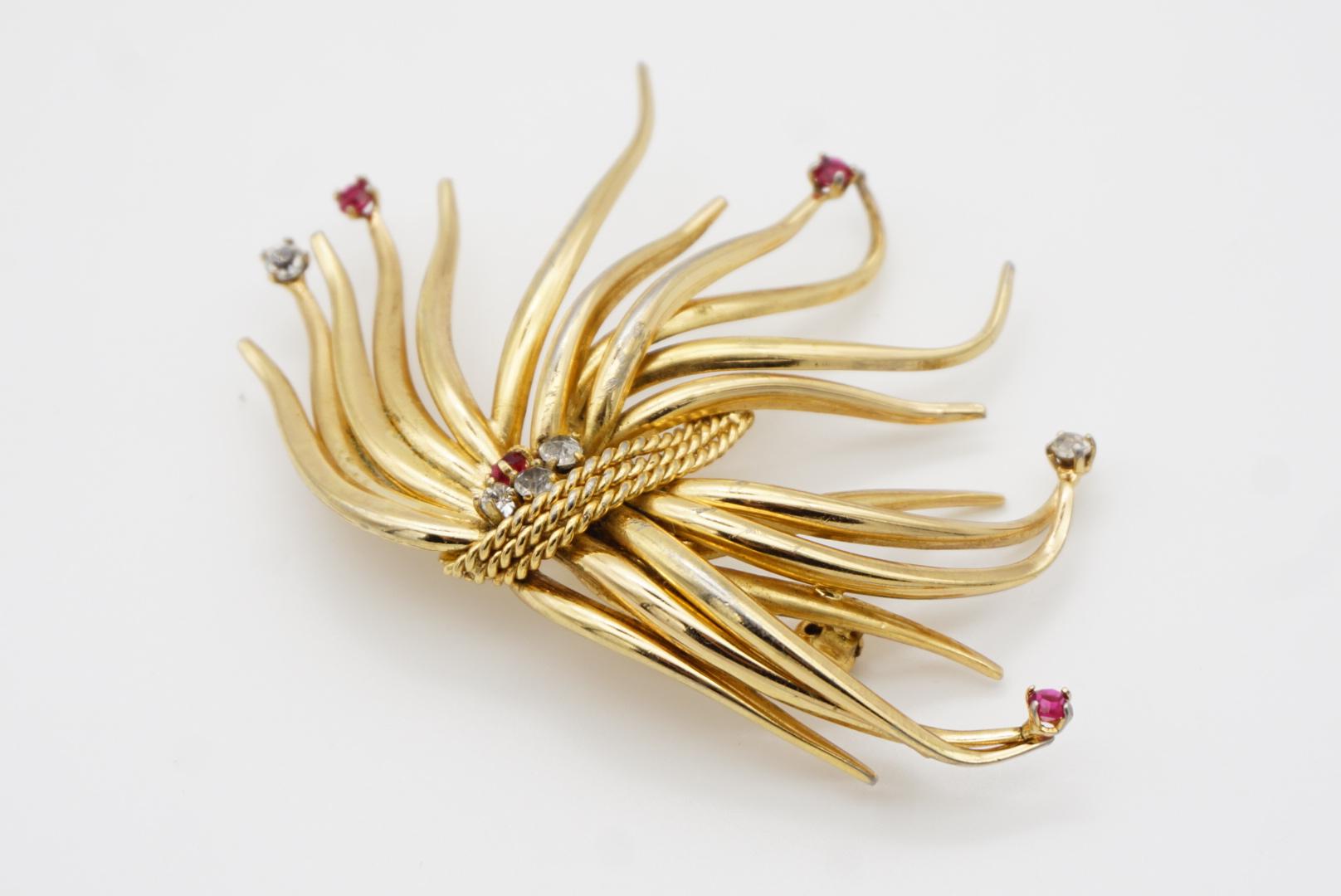 Christian Dior GROSSE 1962 Vintage Large Intertwined Flower Ruby Crystals Brooch For Sale 4