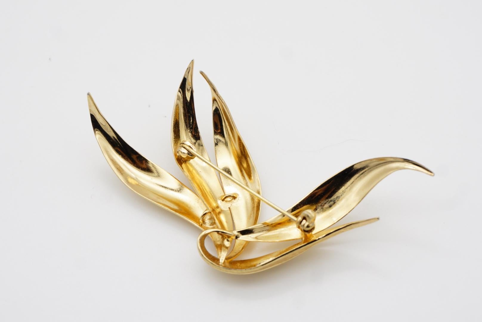 Christian Dior GROSSE 1962 Vintage Large Textured Wavy Leaf Flower Gold Brooch 9
