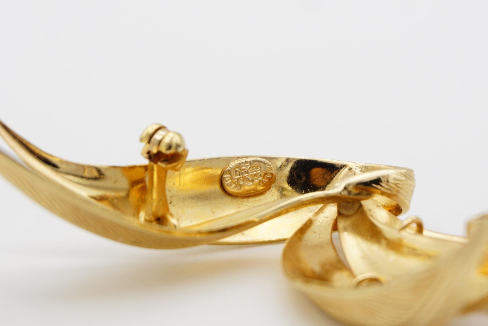 Christian Dior GROSSE 1962 Vintage Large Textured Wavy Leaf Flower Gold Brooch 10