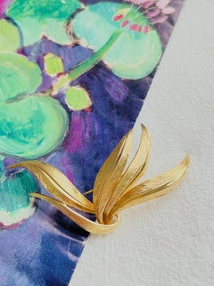 Christian Dior GROSSE 1962 Vintage Large Textured Wavy Leaf Flower Gold Brooch