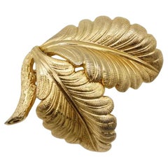 Christian Dior GROSSE 1962 Vintage Textured Double Palm Leaf Tree Gold Brooch