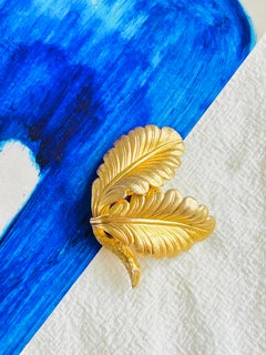 Christian Dior GROSSE 1962 Vintage Textured Double Palm Tree Leaf Gold Brooch