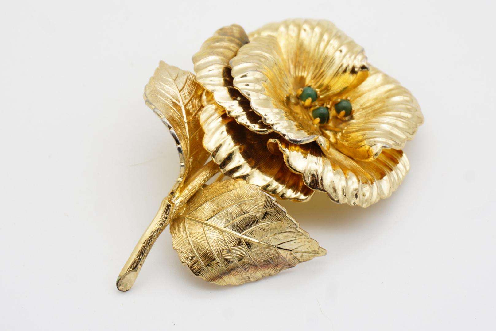 Christian Dior GROSSE 1963 Large Green Beads Blossom Peony Rose Flower Brooch For Sale 7