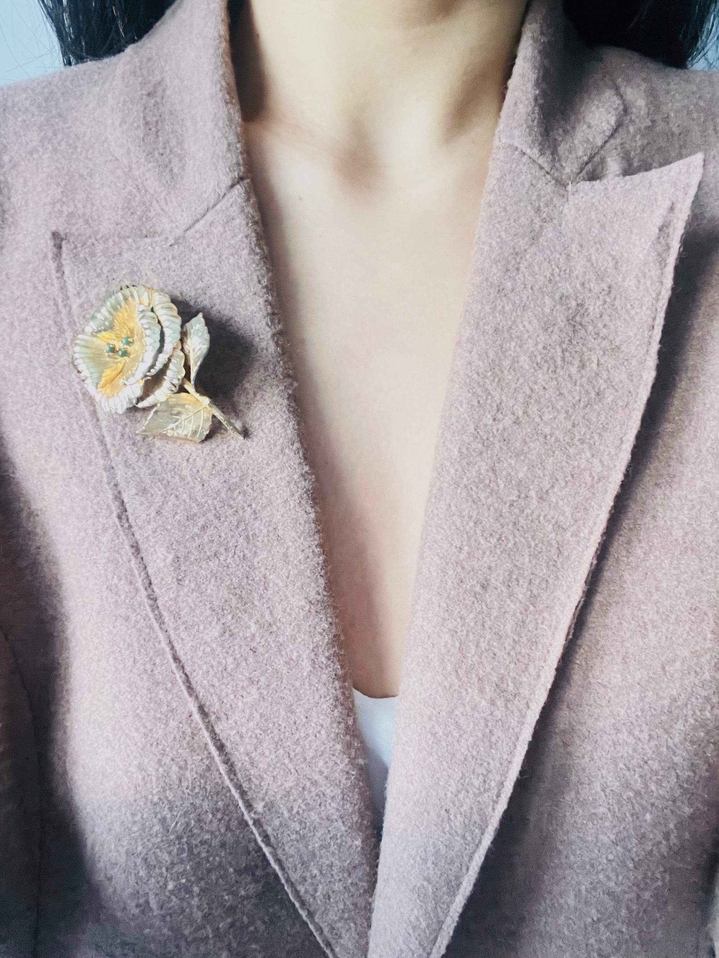Women's or Men's Christian Dior GROSSE 1963 Large Green Beads Blossom Peony Rose Flower Brooch For Sale