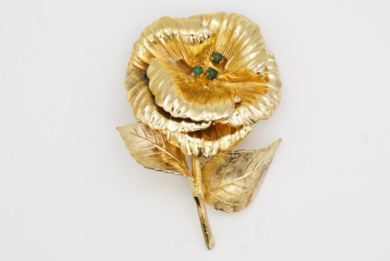 Christian Dior GROSSE 1963 Large Green Beads Blossom Peony Rose Flower Brooch For Sale 3