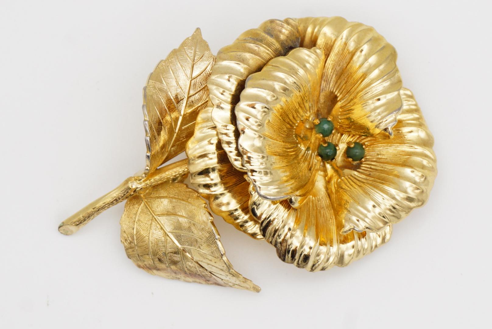 Christian Dior GROSSE 1963 Large Green Beads Blossom Peony Rose Flower Brooch For Sale 4