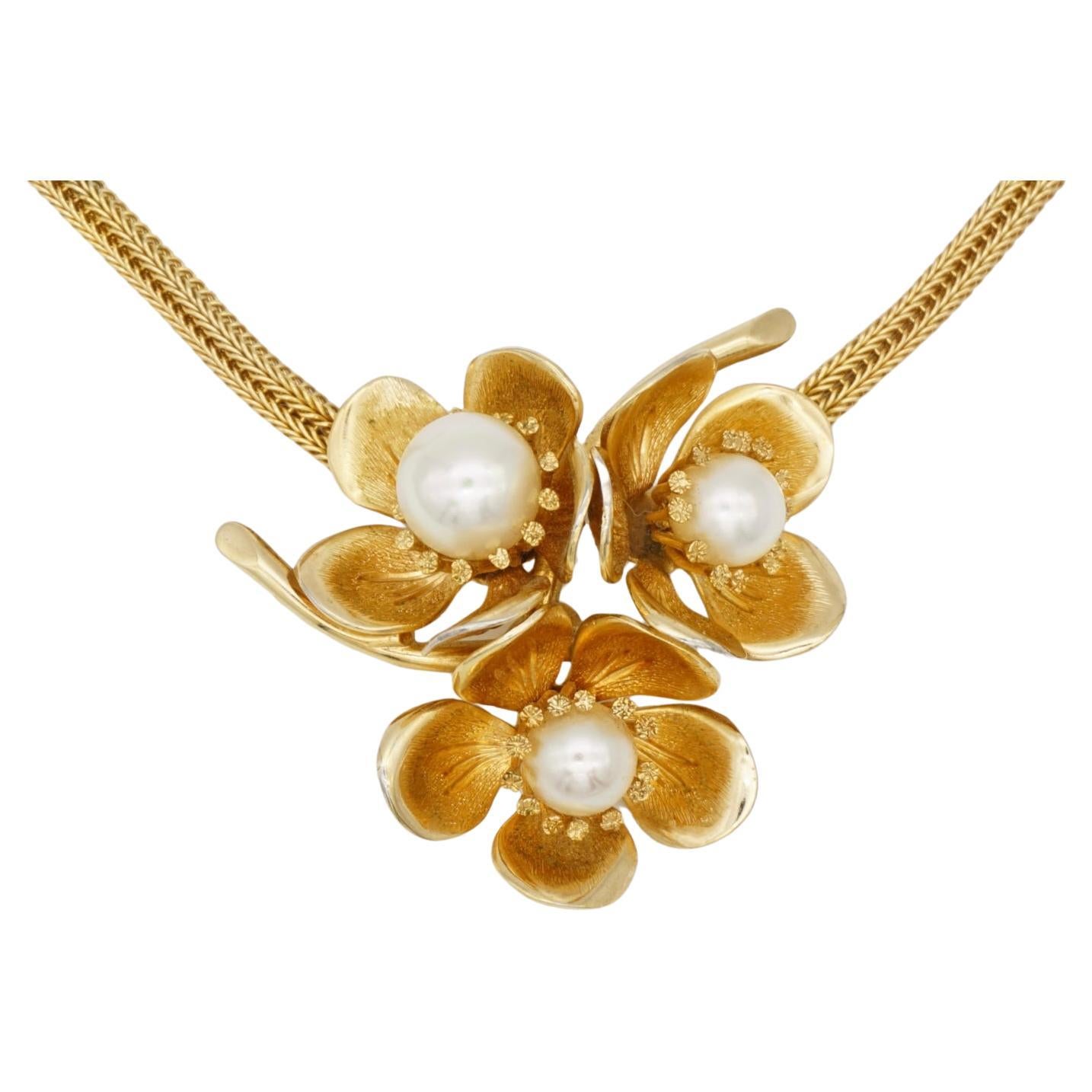 Christian Dior GROSSE 1963 Grande Trio di Perle Bianche Collana Floreale Fior di Prugna