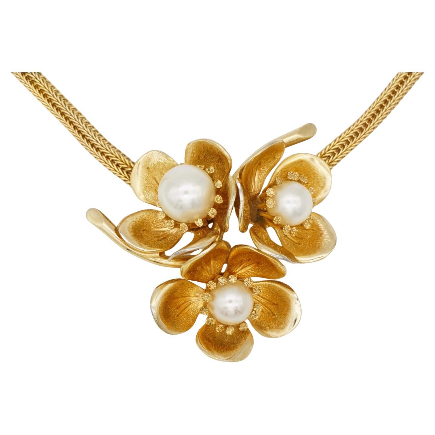 Christian Dior GROSSE 1963 Grande Trio di Perle Bianche Collana Floreale Fior di Prugna