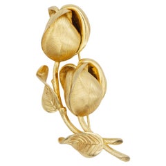 Christian Dior GROSSE 1963 Vintage Flower Vivid 3D Double Rose Buds Leaf Brooch