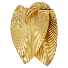 Christian Dior GROSSE Grande broche vintage en or à double feuille bouclée en forme de palmier, 1963