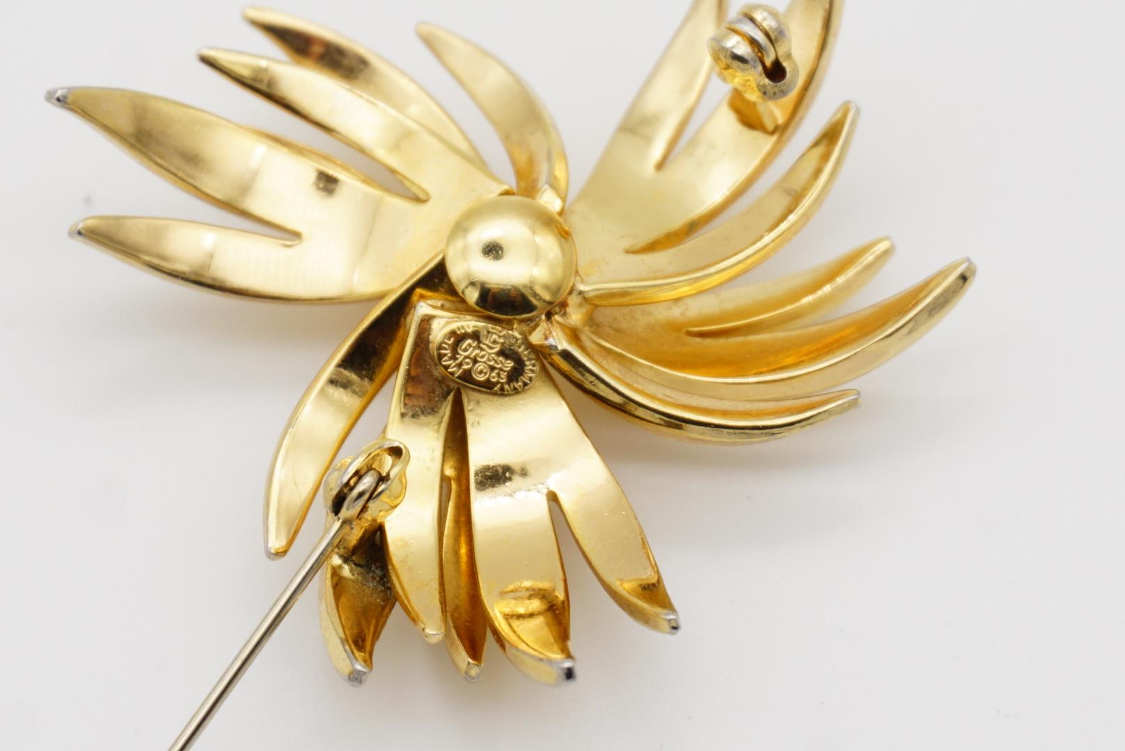 Christian Dior GROSSE 1963 Vintage Large Flourish Flower Layer Trio Leaf Brooch 10