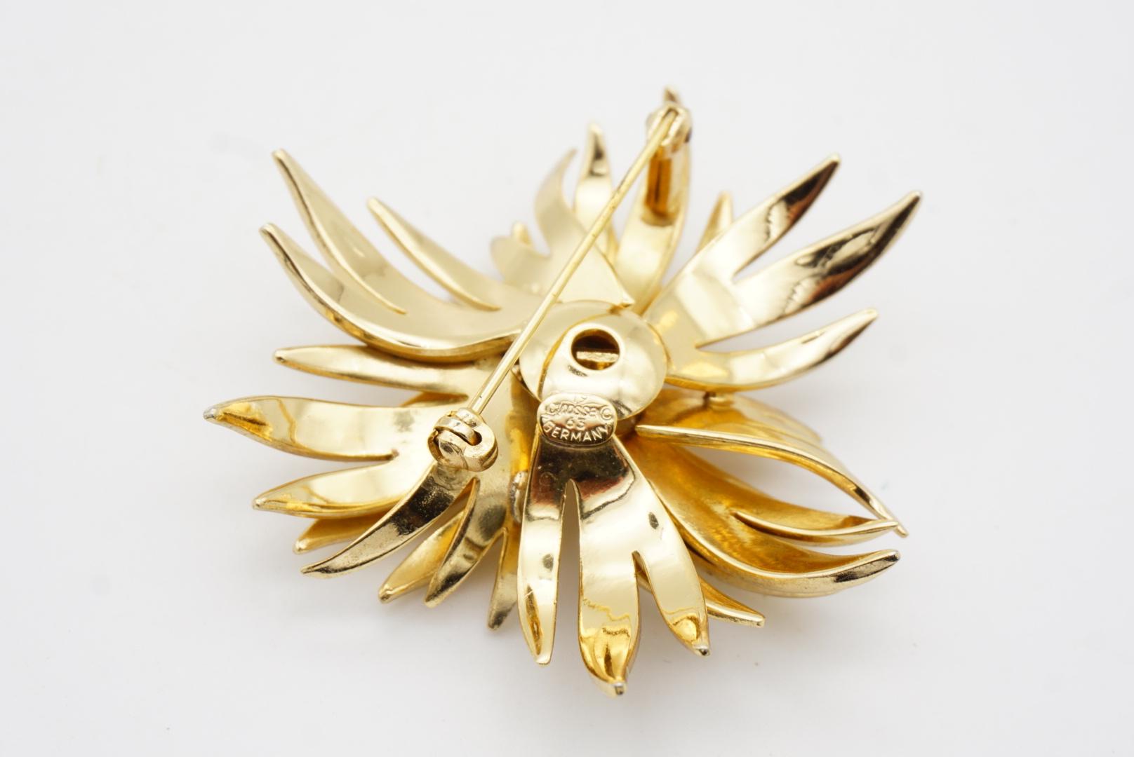 Christian Dior GROSSE 1963 Vintage Gran Flor Flor Hoja Capa Broche Oro 9