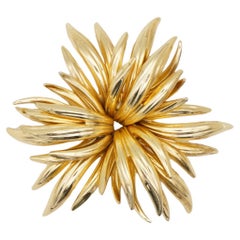 Christian Dior GROSSE 1963 Retro Large Flower Blossom Layer Leaf Gold Brooch