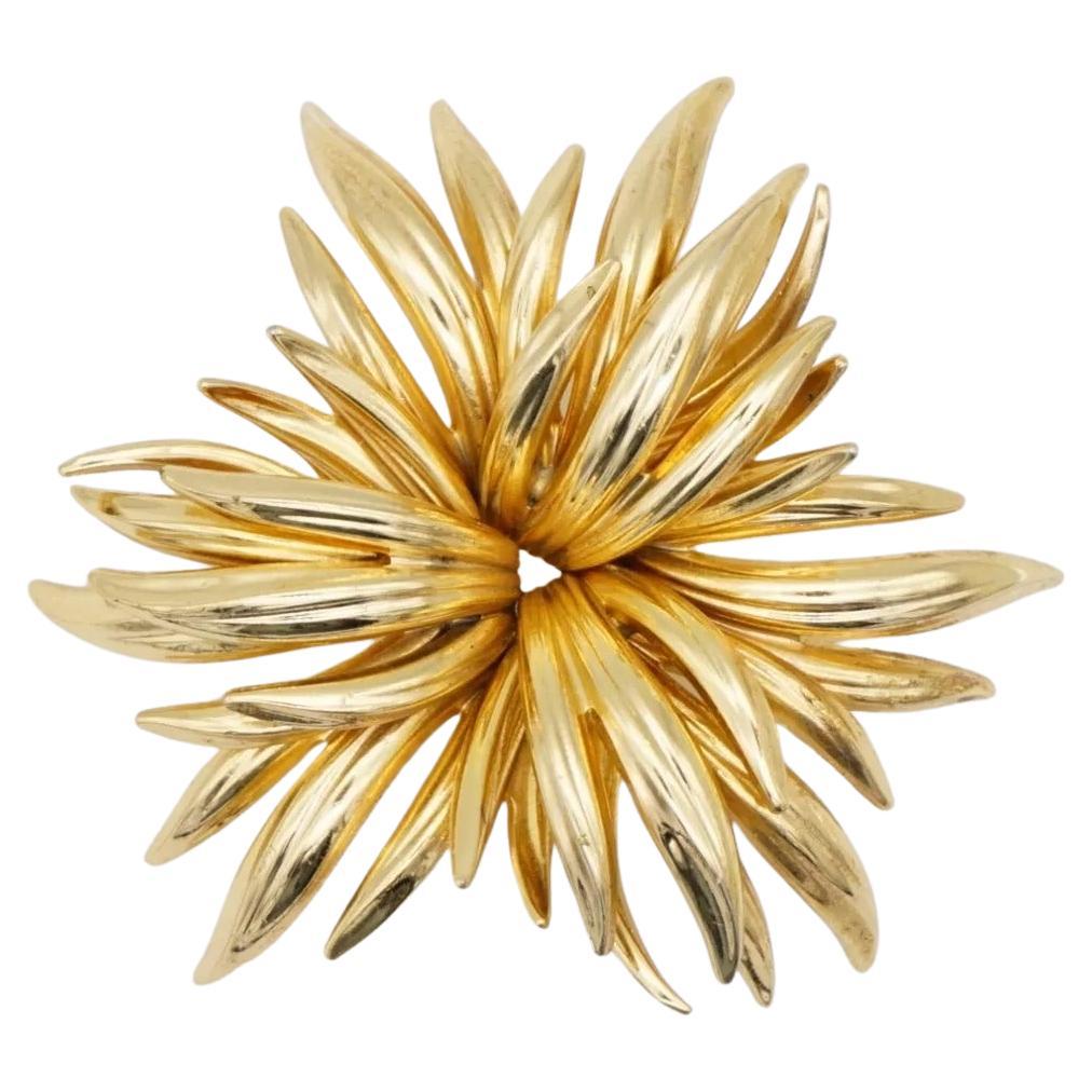 Christian Dior GROSSE 1963 Vintage Large Flower Blossom Layer Leaf Gold Brooch