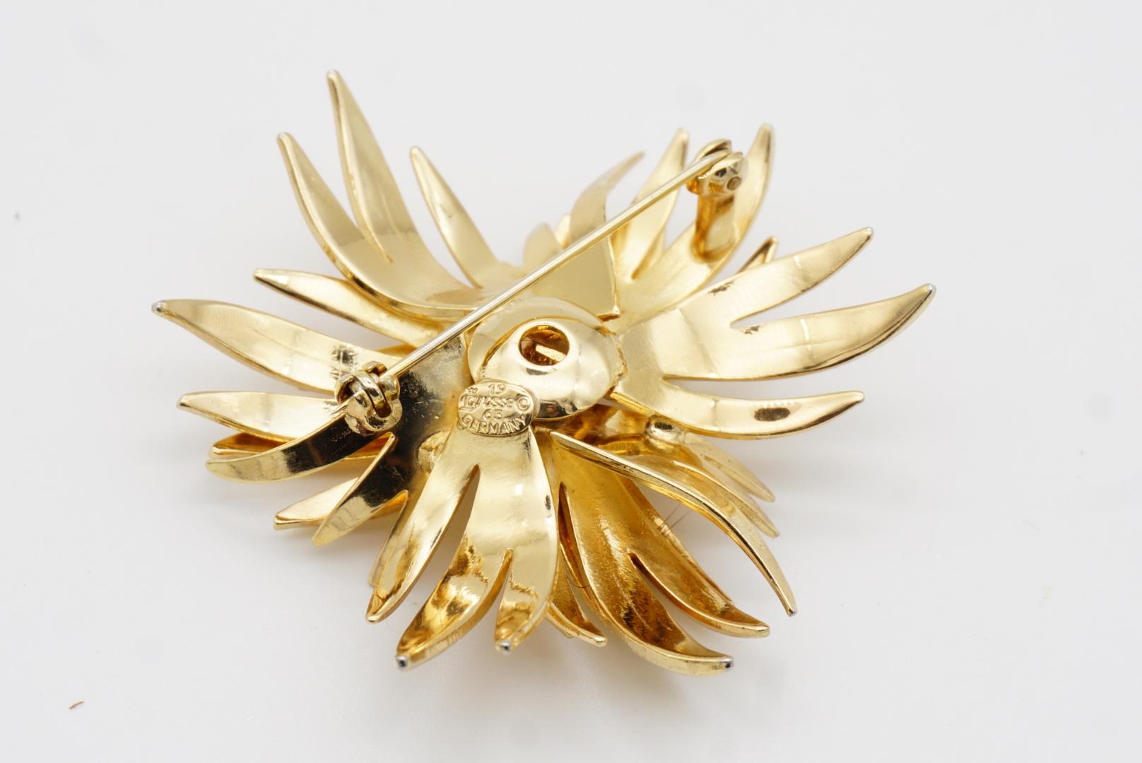 Christian Dior GROSSE 1963 Vintage Gran Capa Hoja Flor Flor Broche Oro en venta 8