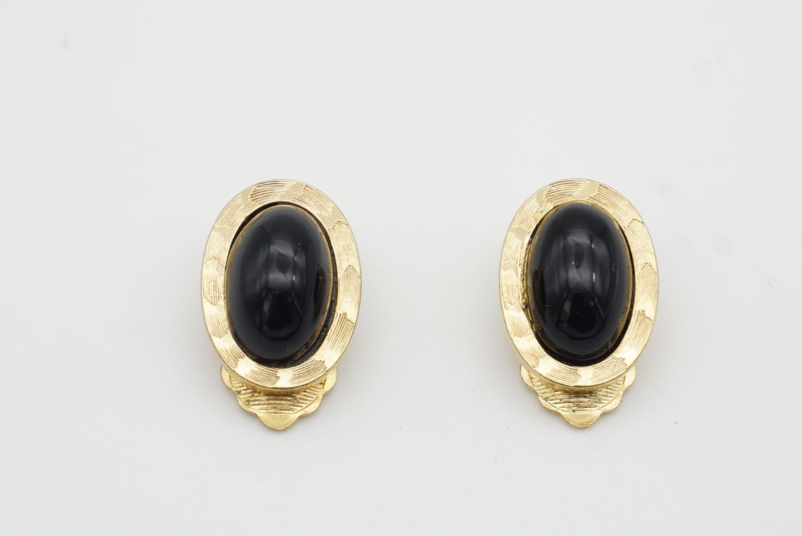 Christian Dior GROSSE 1963 Vintage Textured Black Oval Cabochon Clip Earrings 2