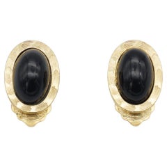 Christian Dior GROSSE 1963 Vintage Textured Black Oval Cabochon Clip Earrings