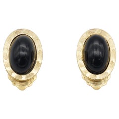 Christian Dior GROSSE 1963 Orecchini a clip con cabochon ovale nero testurizzato vintage