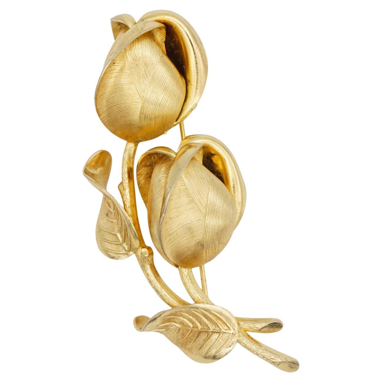 Christian Dior GROSSE 1963 Vintage Vivid 3D Double Flower Rose Buds Leaf Brooch