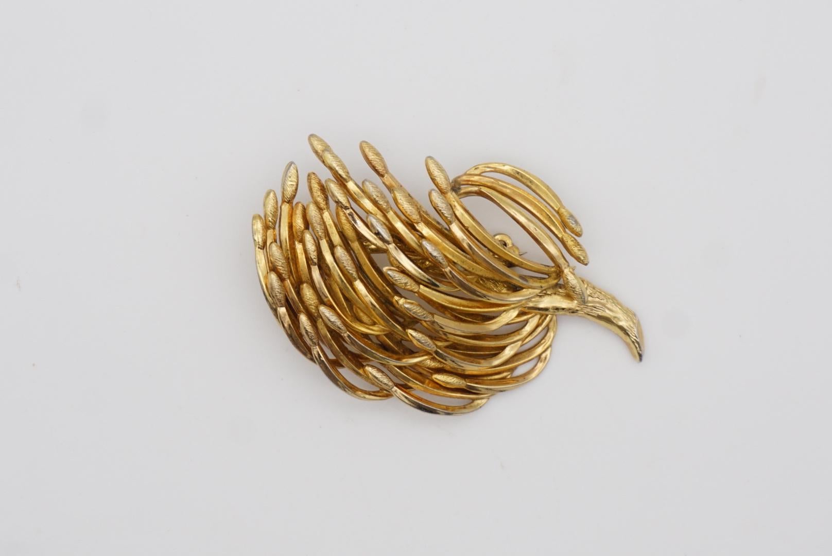 Christian Dior GROSSE 1963 Vintage Wave Swirl Leaf Dandelion Branch Gold Brooch For Sale 4