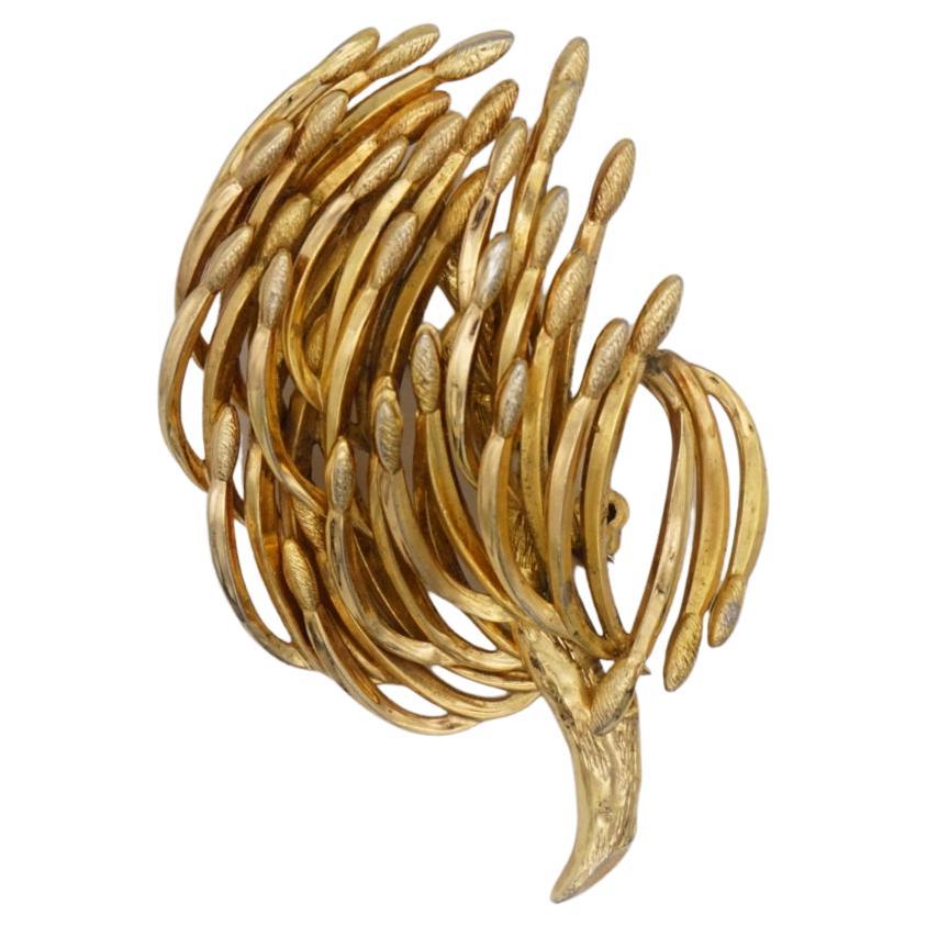 Christian Dior GROSSE 1963 Vintage Wave Swirl Leaf Dandelion Branch Gold Brooch For Sale