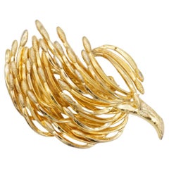 Christian Dior GROSSE 1963 Vintage Wave Swirl Leaf Dandelion Branch Gold Brooch