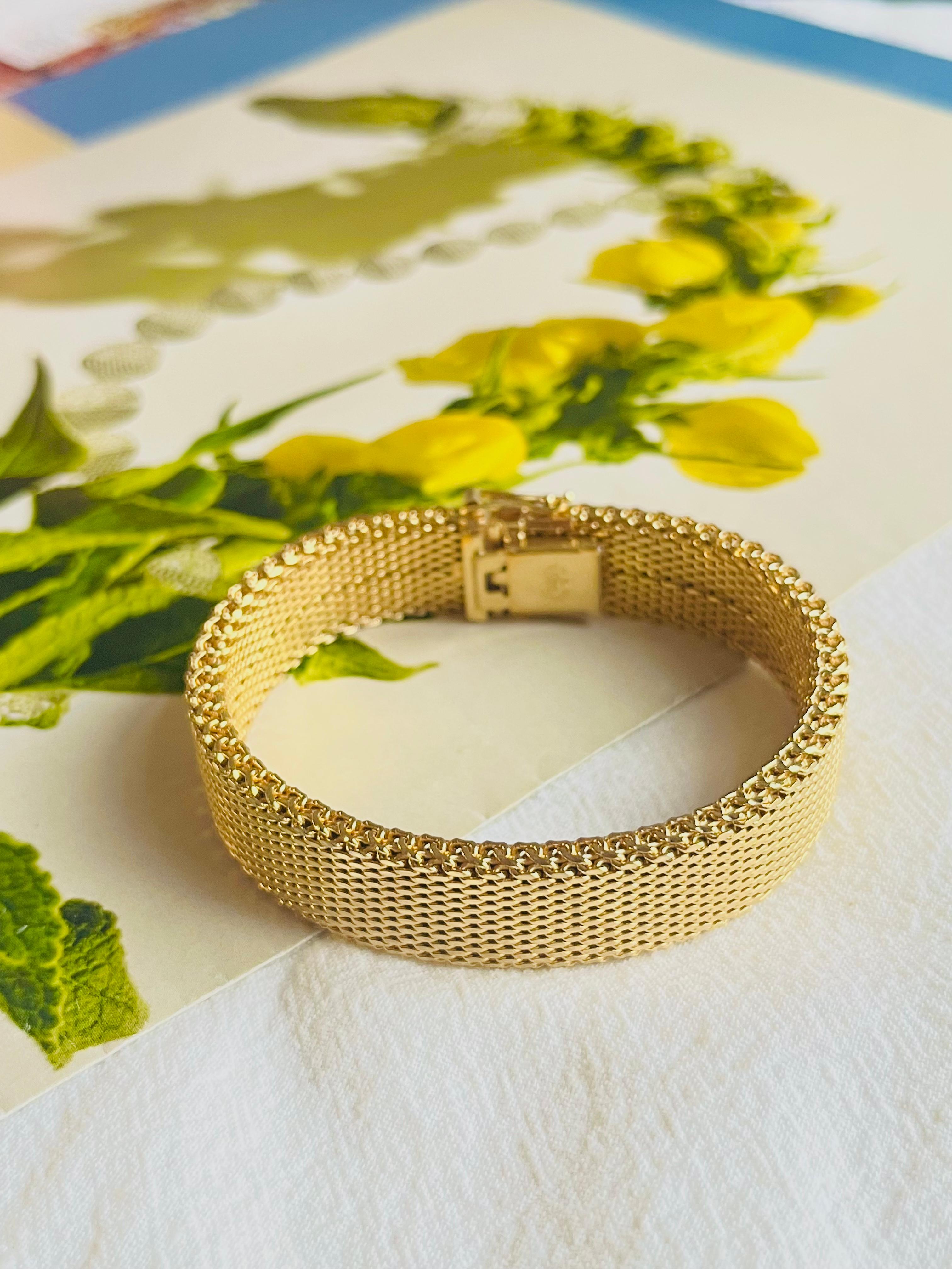 Art Deco Christian Dior GROSSE 1964 Double Thick Woven Mesh Modernist Gold Cuff Bracelet For Sale