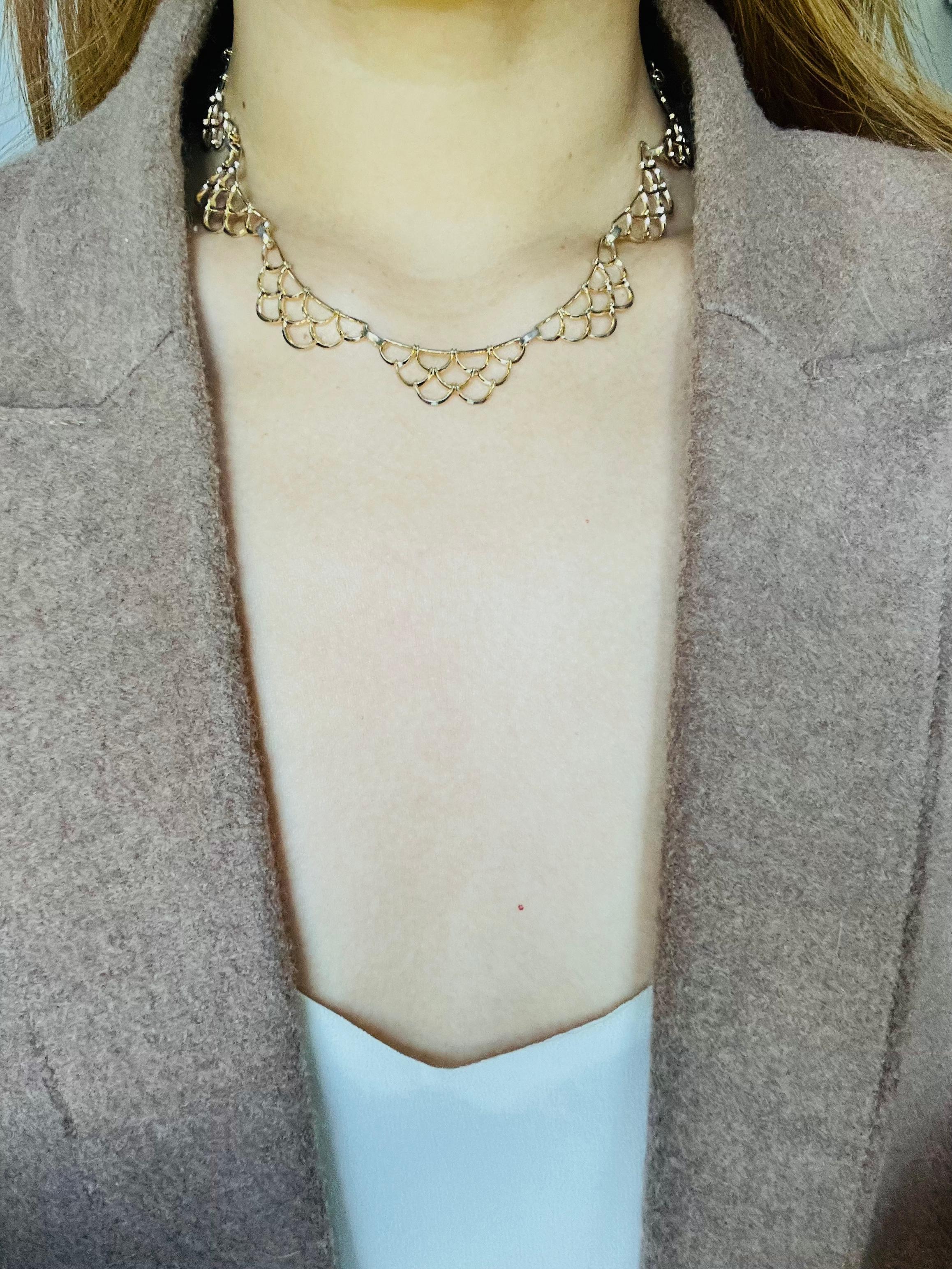 Women's or Men's Christian Dior GROSSE 1964 Fish Scales Bib Curved Belly Circle Layer Necklace For Sale